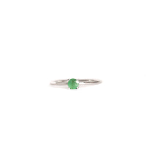 Petite Silver Round Cut Emerald Ring