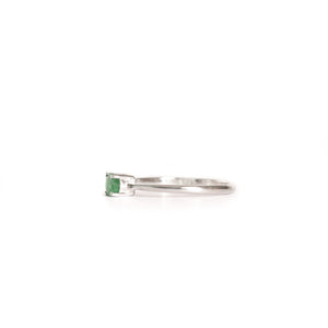 Petite Silver Round Cut Emerald Ring