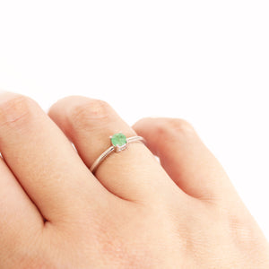 Petite Silver Round Cut Emerald Ring