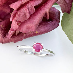 Petite Silver Round Cut Ruby Ring