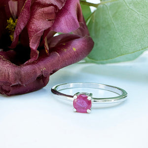 Petite Silver Round Cut Ruby Ring