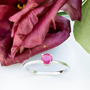 Petite Silver Round Cut Ruby Ring