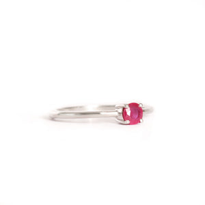 Petite Silver Round Cut Ruby Ring