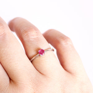 Petite Silver Round Cut Ruby Ring