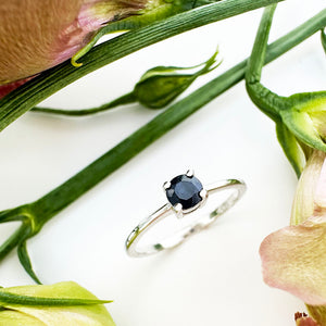 Petite Silver Round Cut Sapphire Ring