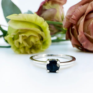 Petite Silver Round Cut Sapphire Ring