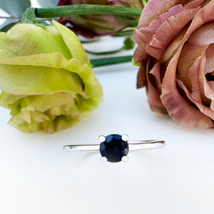 Petite Silver Round Cut Sapphire Ring