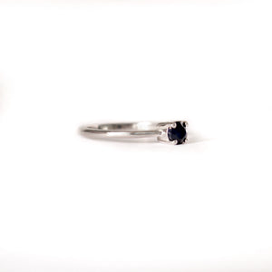 Petite Silver Round Cut Sapphire Ring