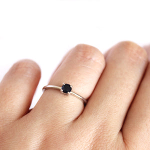 Petite Silver Round Cut Sapphire Ring