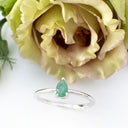 Petite Silver Thin Pear Cut Emerald Ring