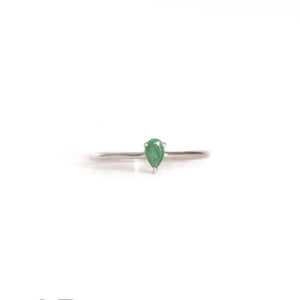 Petite Silver Thin Pear Cut Emerald Ring