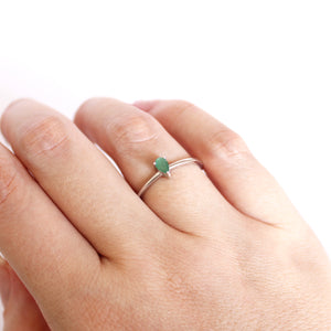 Petite Silver Thin Pear Cut Emerald Ring