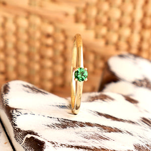 Petite Solitaire Four Claw Tsavorite Yellow Gold Ring