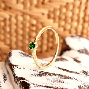 Petite Solitaire Four Claw Tsavorite Yellow Gold Ring