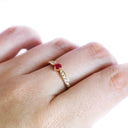 Petite Tapered Diamond Shoulder Ruby Yellow Gold Ring