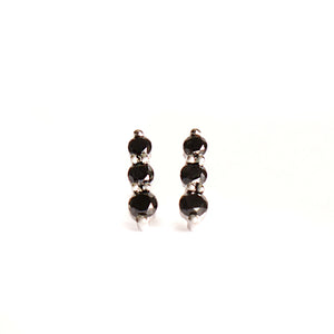 Petite Three Black Diamond Drop White Gold Stud Earrings