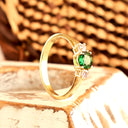 Petite Tsavorite And Diamond Trilogy Yellow Gold Ring