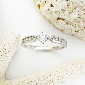 Petite White Diamond Ring with Crimped White Diamond Band