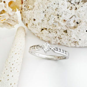 Petite White Diamond Ring with Crimped White Diamond Band