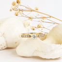Petite White Diamond Ring with Crimped White Diamond Band in Yellow Gold