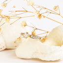 Petite White Diamond Ring with Crimped White Diamond Band in Yellow Gold