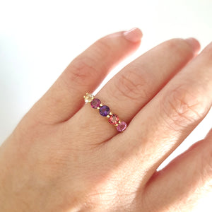 Playful Pinks and Purple Yellow Gold Ring