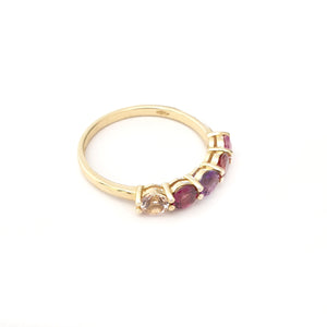 Playful Pinks and Purple Yellow Gold Ring