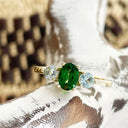 Playful Tsavorite and Aquamarine Yellow Gold Ring