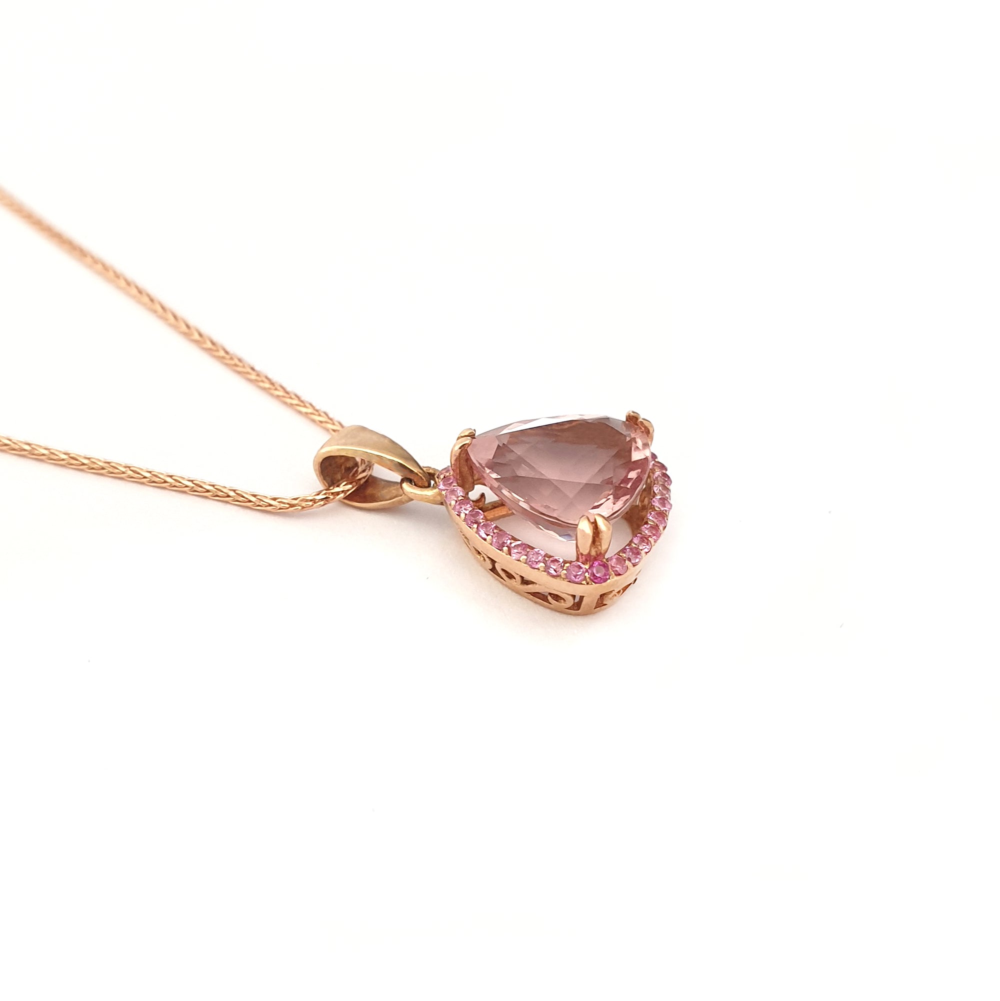 Pleasurably Pink Morganite with Halo Rose Gold Pendant