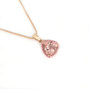 Pleasurably Pink Morganite with Halo Rose Gold Pendant