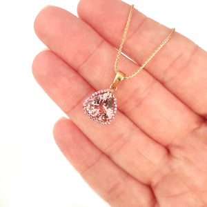 Pleasurably Pink Morganite with Halo Rose Gold Pendant