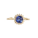 Poised Cushion Cut Sapphire And Diamond Halo Yellow Gold Ring