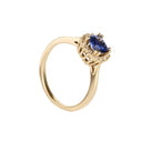 Poised Cushion Cut Sapphire And Diamond Halo Yellow Gold Ring