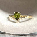 Princess Crown Vibes Green Pear Cut Tourmaline with Petite Diamond Accent Ring