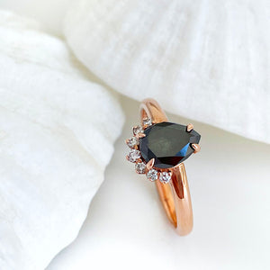 Pear Cut Black Diamond and White Diamond Rose Gold  Ring