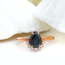 Pear Cut Black Diamond and White Diamond Rose Gold  Ring