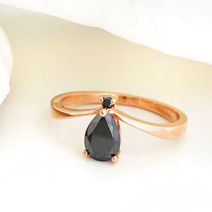 Pear cut Black Diamond rose gold ring