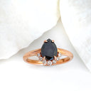 Pear Cut Black Diamond and White Diamond Rose Gold  Ring