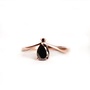 Princess Crown Vibes Pear Cut Black Diamond with Petite Black Diamond Accent Ring