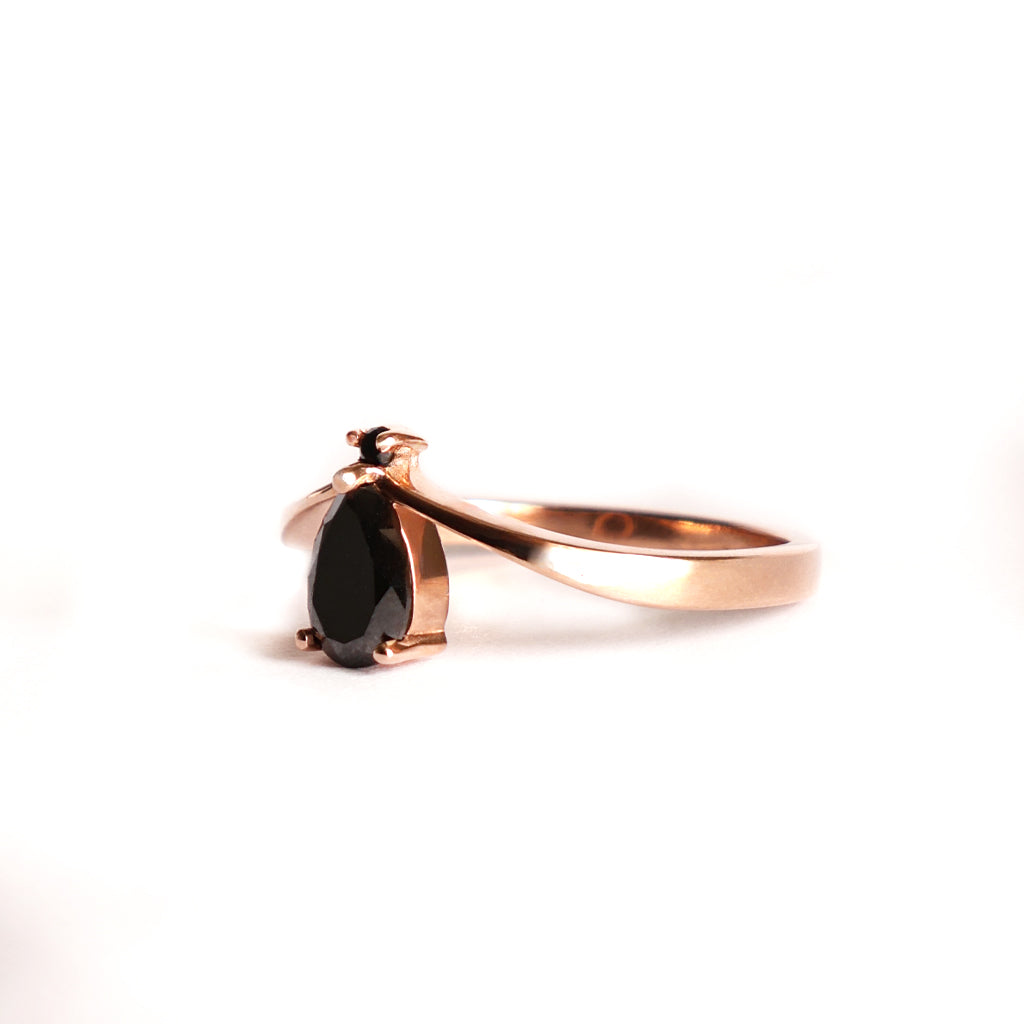 Princess Crown Vibes Pear Cut Black Diamond with Petite Black Diamond Accent Ring