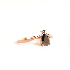 Princess Crown Vibes Pear Cut Black Diamond with Petite Black Diamond Accent Ring