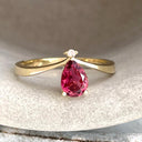 Princess Crown Vibes Pink Pear Cut Tourmaline with Petite Diamond Accent Ring
