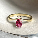 Princess Crown Vibes Pink Pear Cut Tourmaline with Petite Diamond Accent Ring