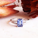 Princess Vibes Emerald Cut Tanzanite And Diamond Split Band White Gold Ring