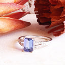Princess Vibes Emerald Cut Tanzanite And Diamond Split Band White Gold Ring