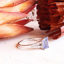 Princess Vibes Emerald Cut Tanzanite And Diamond Split Band White Gold Ring