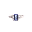 Princess Vibes Emerald Cut Tanzanite And Diamond Split Band White Gold Ring