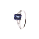 Princess Vibes Emerald Cut Tanzanite And Diamond Split Band White Gold Ring