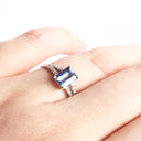 Princess Vibes Emerald Cut Tanzanite And Diamond Split Band White Gold Ring
