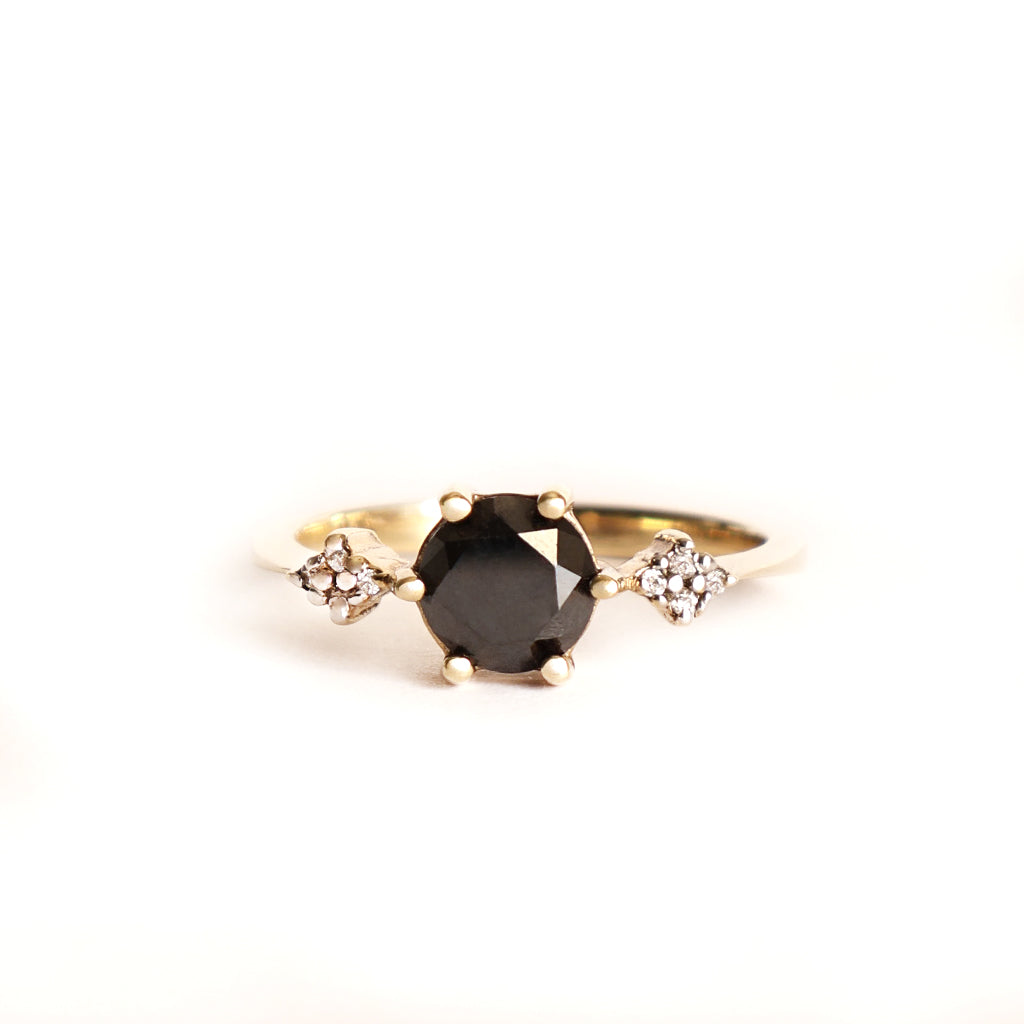 Quaint Black Diamond with Quadrant White Diamond Highlights Ring